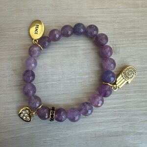 Purple Beaded Bracelet with Gold Accents peace healing gift idea